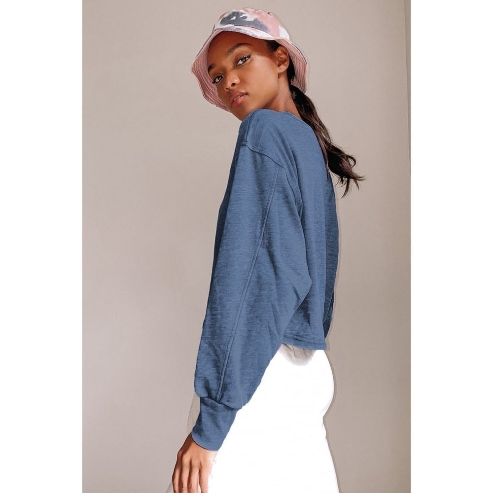 LULU'S Favorite Trend Washed Blue Cropped Pullover Sweatshirt XL - Picture 7 of 16